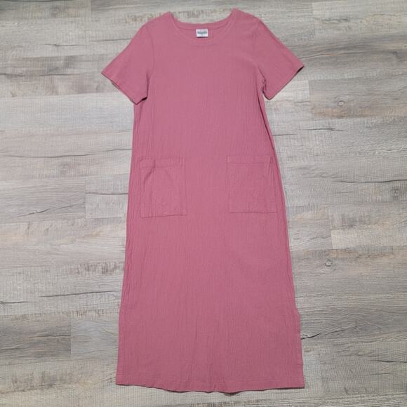 Cotton by Hari Casuals Crinkle Art Maxi Dress Mauve Pink Pockets Boho Milkmaid - Picture 1 of 6